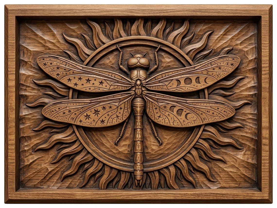 Celestial Cosmic Dragonfly Wood Carving CNC Relief STL bas-relief STL — view 4
