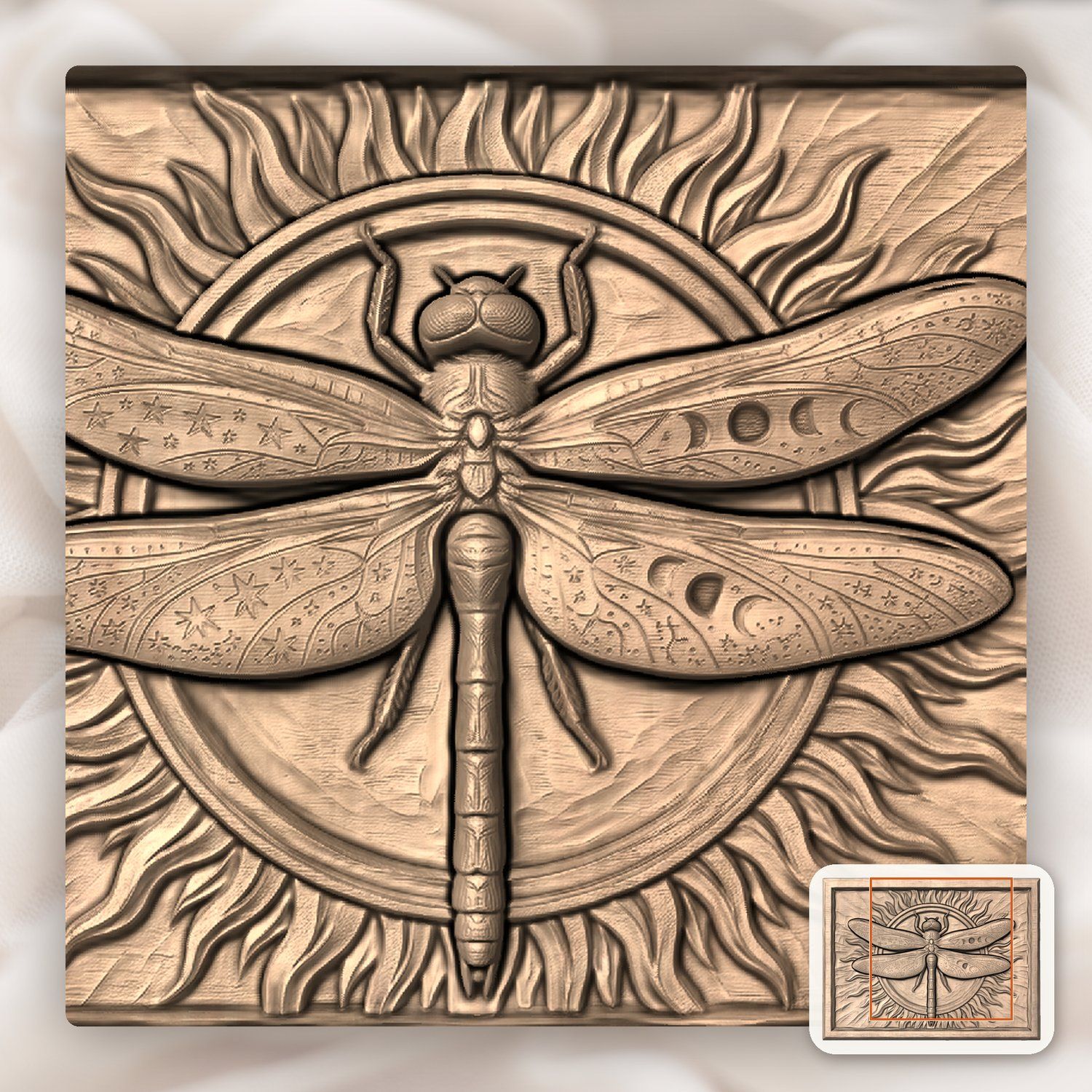Celestial Cosmic Dragonfly Wood Carving CNC Relief STL bas-relief STL — view 7