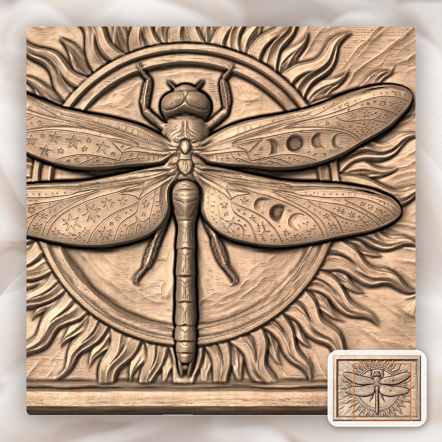 Celestial Cosmic Dragonfly Wood Carving CNC Relief STL bas-relief STL — view 9