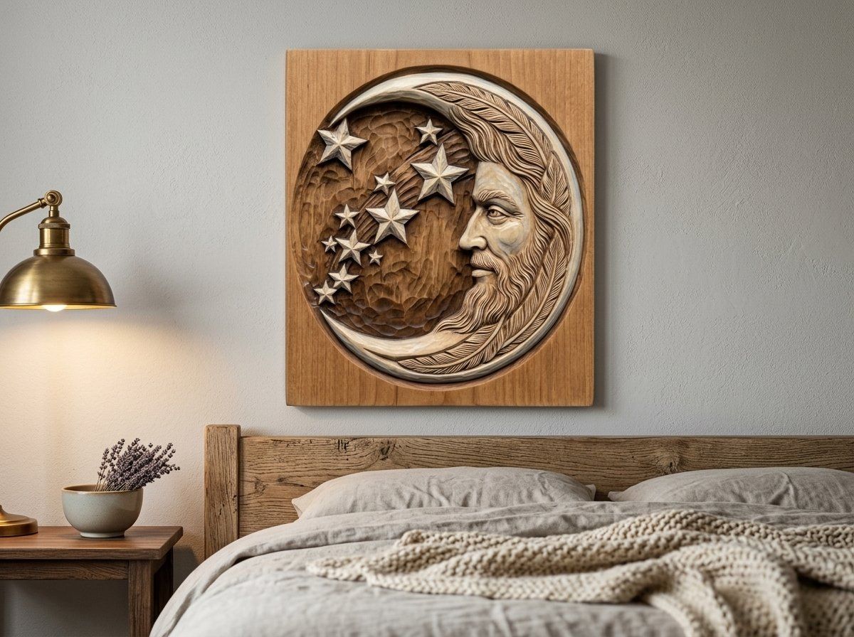 Celestial Moon and Stars CNC Relief STL bas-relief STL — view 12