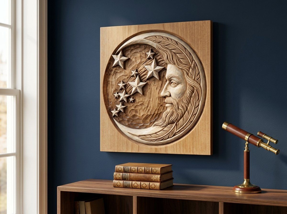 Celestial Moon and Stars CNC Relief STL bas-relief STL — view 13