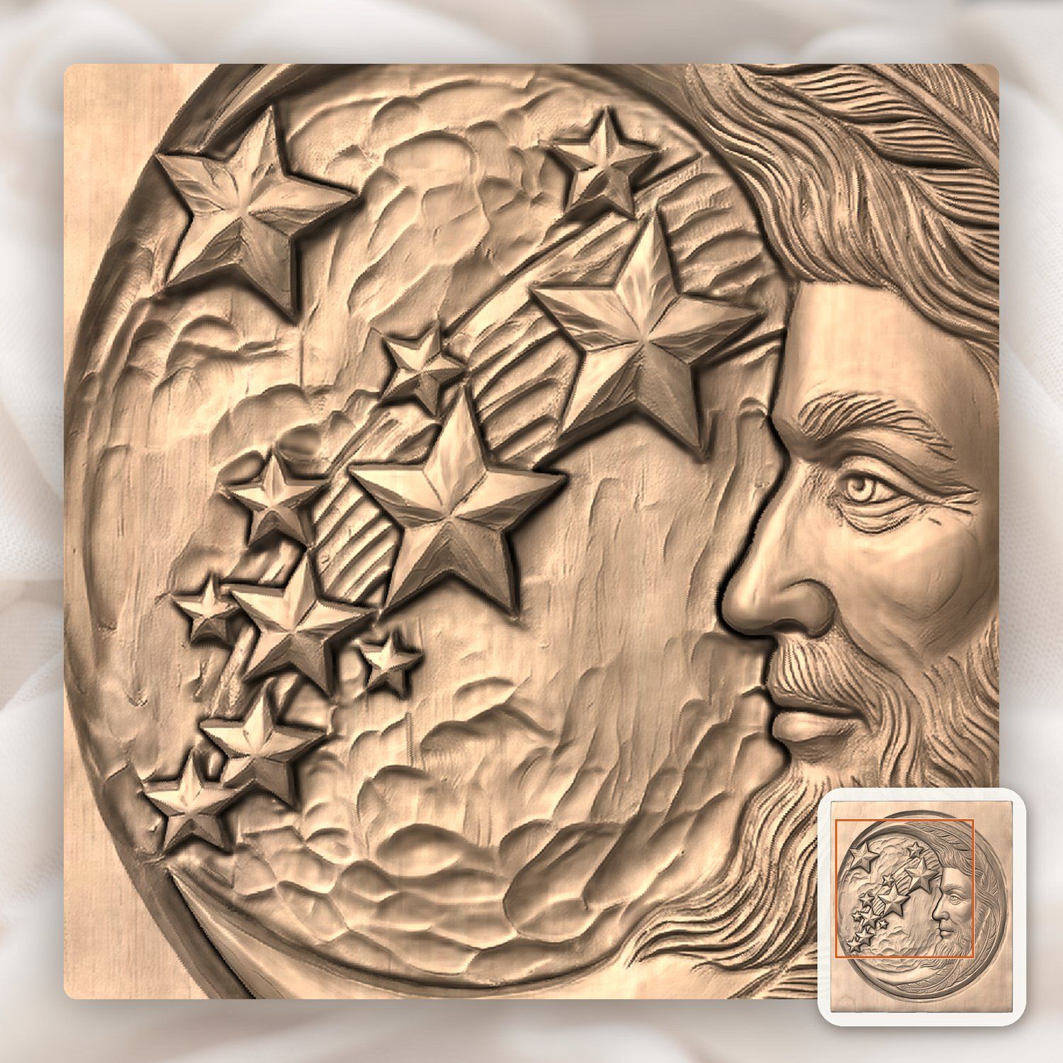 Celestial Moon and Stars CNC Relief STL bas-relief STL — view 6
