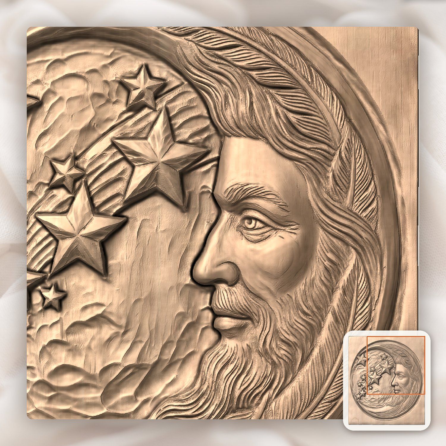 Celestial Moon and Stars CNC Relief STL bas-relief STL — view 8