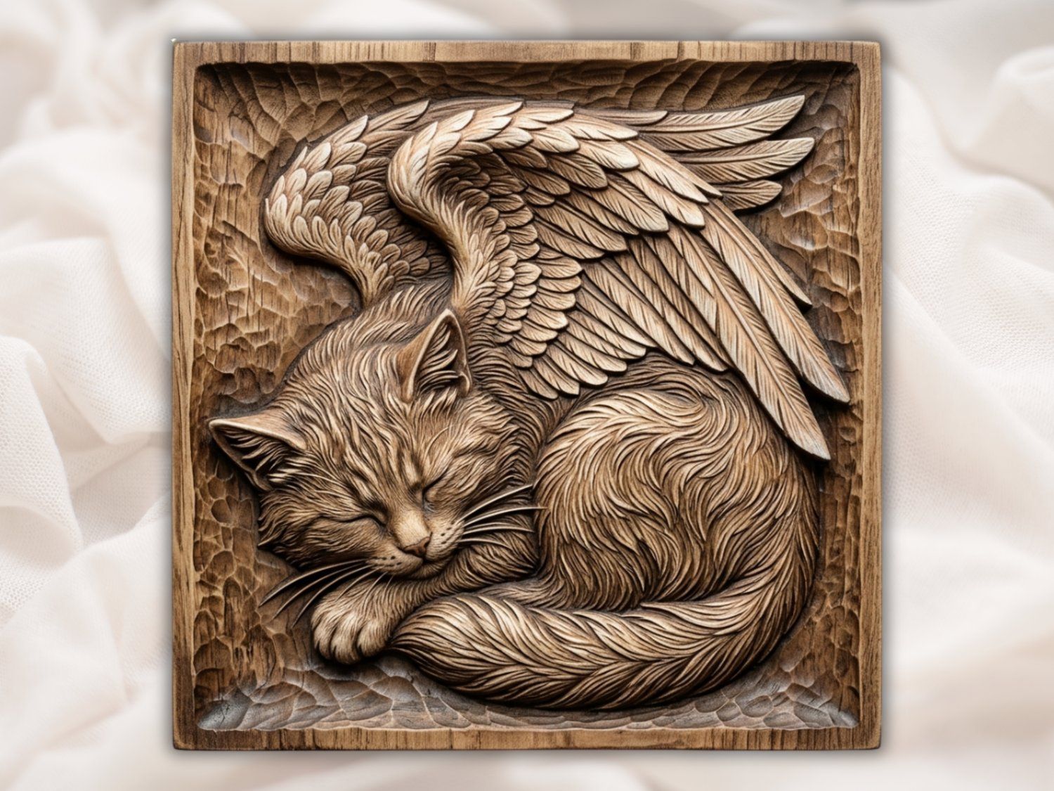 Celestial Sleeping Angel Cat Wall Art bas-relief STL — view 2