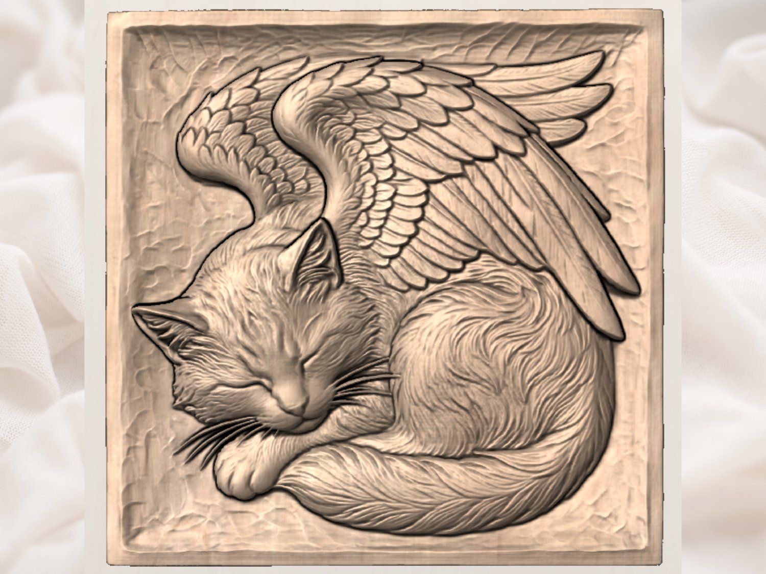 Celestial Sleeping Angel Cat Wall Art bas-relief STL — view 3