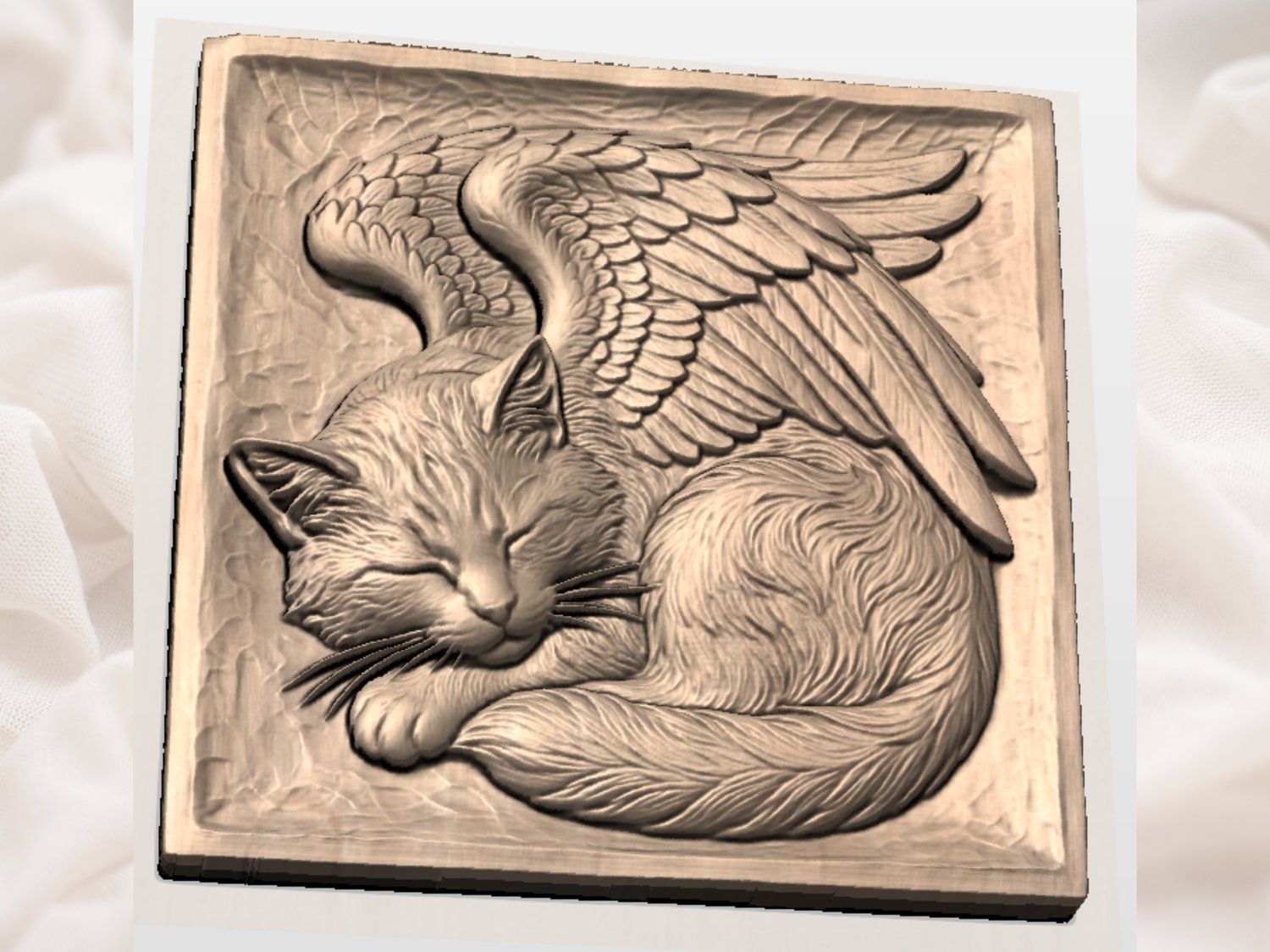 Celestial Sleeping Angel Cat Wall Art bas-relief STL — view 4