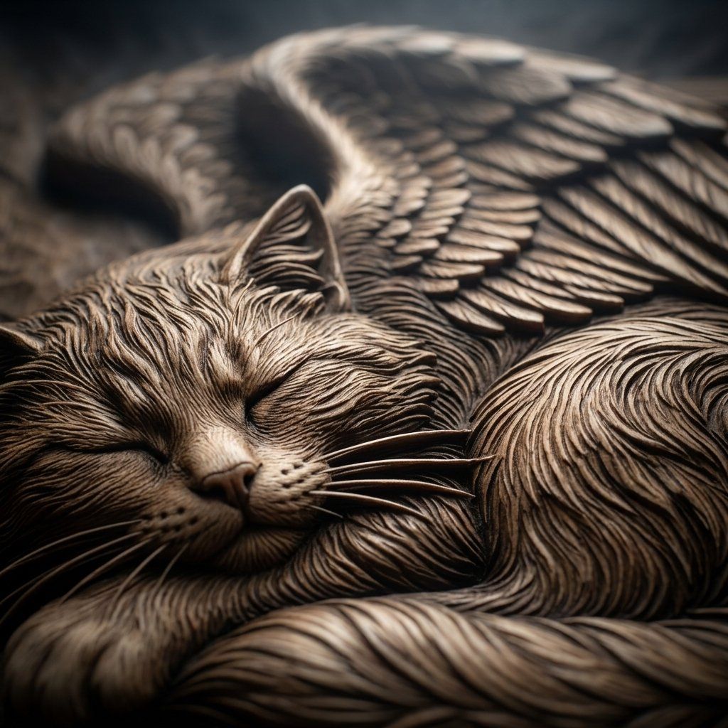 Celestial Sleeping Angel Cat Wall Art bas-relief STL — view 5