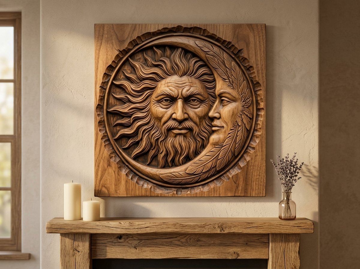 Celestial Sun and Moon Union CNC Relief STL bas-relief STL — view 12