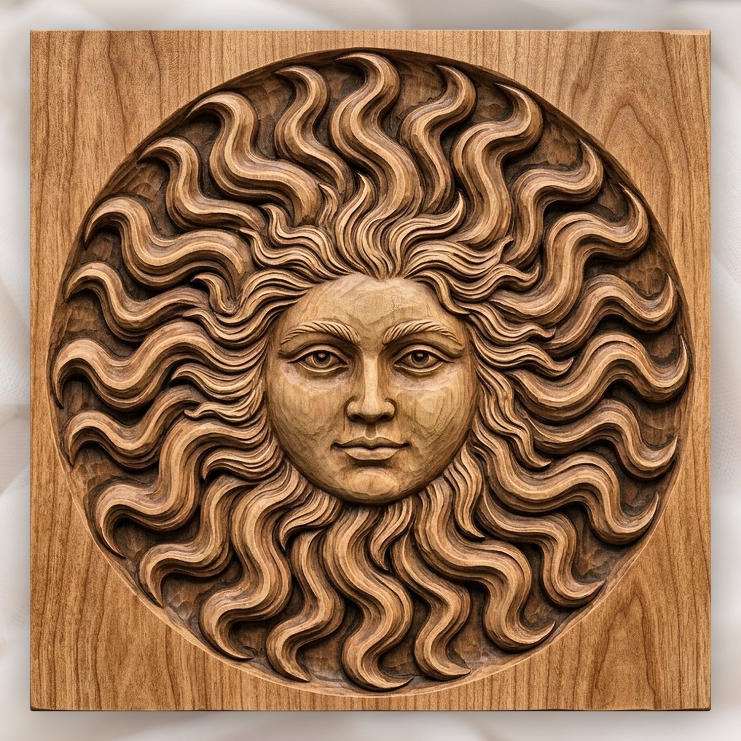 Celestial Sun Face Wavy Flaming Rays CNC Relief STL bas-relief STL design