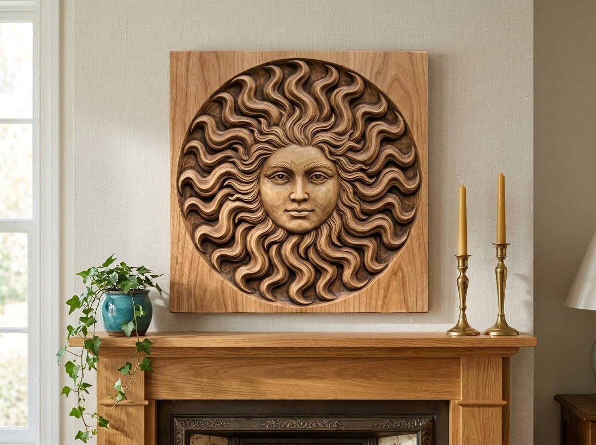 Celestial Sun Face Wavy Flaming Rays CNC Relief STL bas-relief STL — view 12