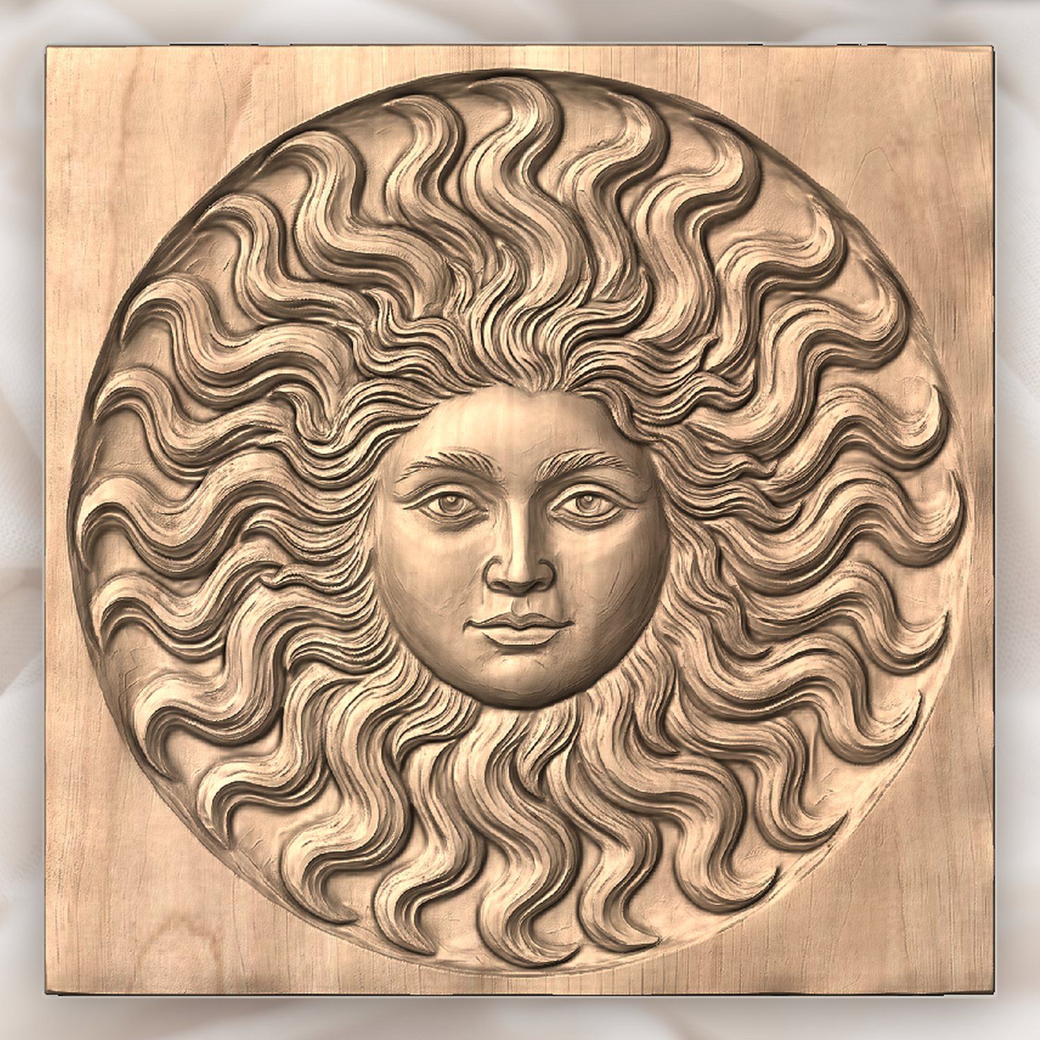 Celestial Sun Face Wavy Flaming Rays CNC Relief STL bas-relief STL — view 4