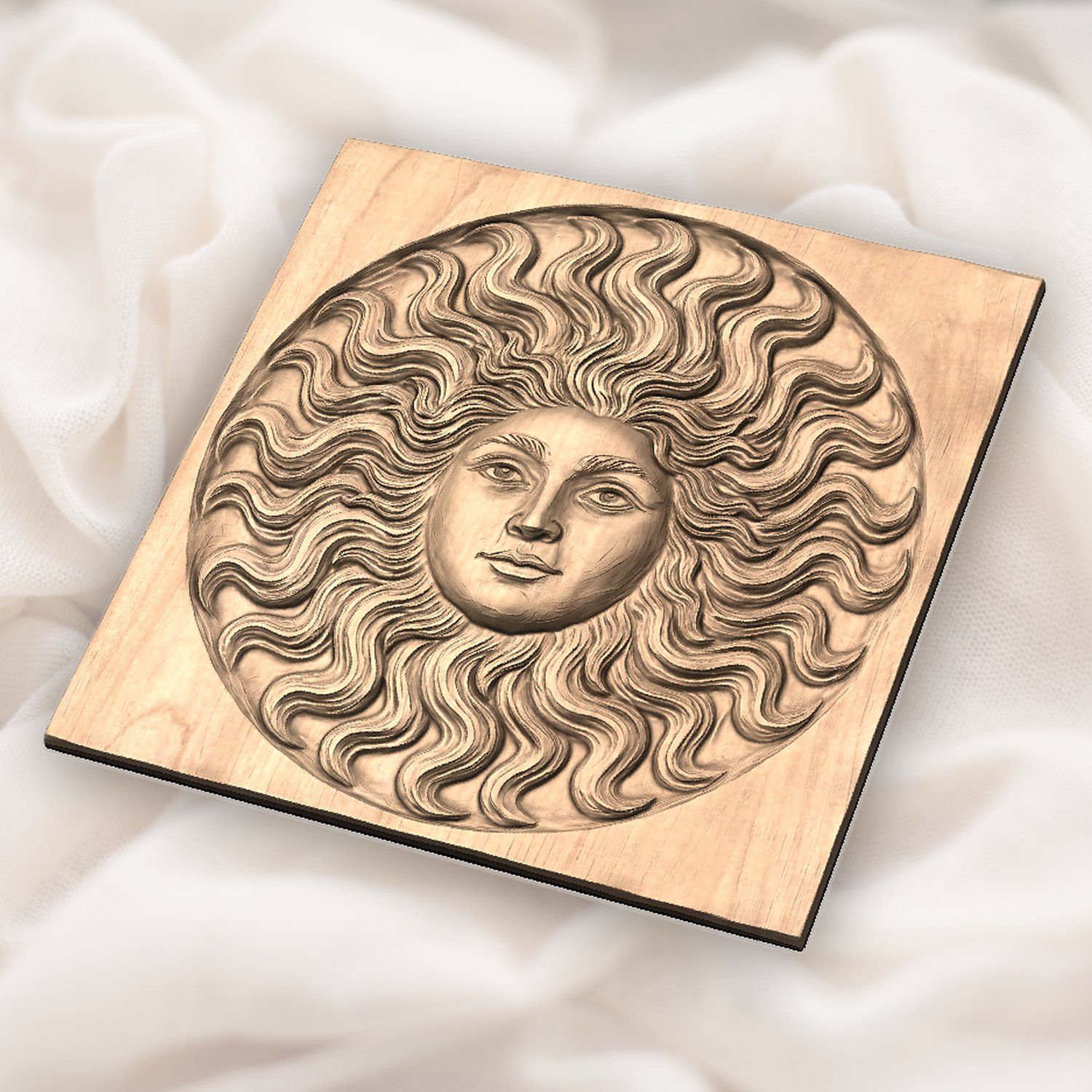 Celestial Sun Face Wavy Flaming Rays CNC Relief STL bas-relief STL — view 5