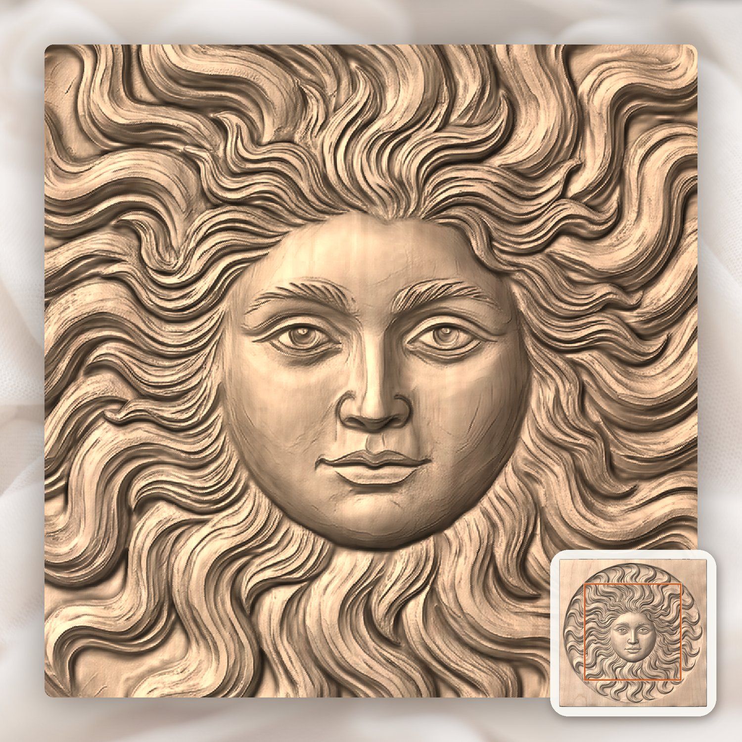 Celestial Sun Face Wavy Flaming Rays CNC Relief STL bas-relief STL — view 6