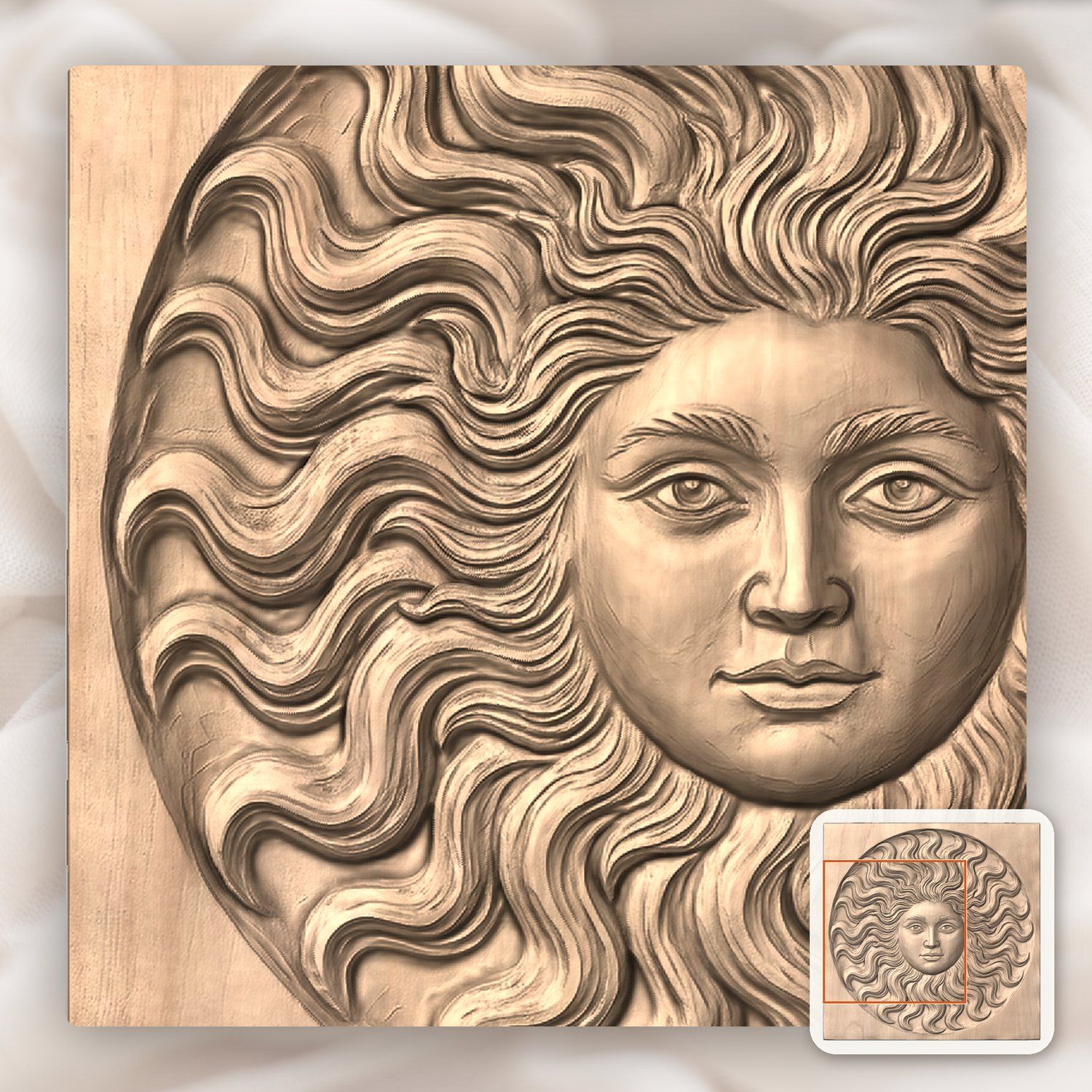 Celestial Sun Face Wavy Flaming Rays CNC Relief STL bas-relief STL — view 7