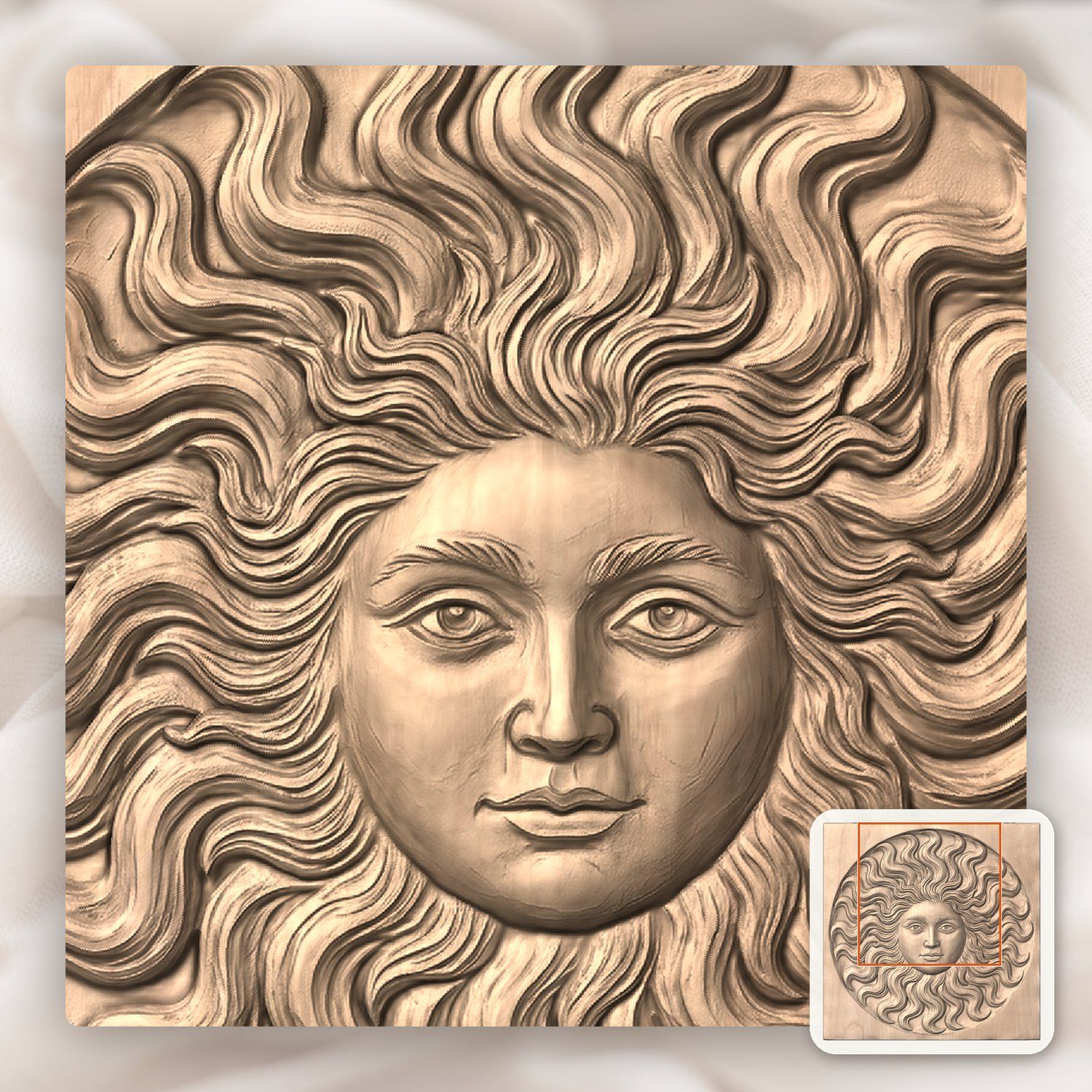 Celestial Sun Face Wavy Flaming Rays CNC Relief STL bas-relief STL — view 8