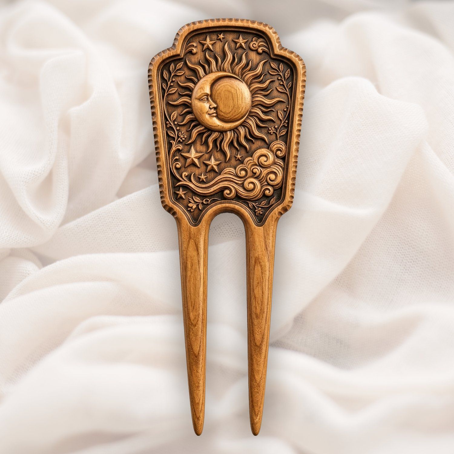 Celestial Sun Moon Hair Fork CNC Relief STL bas-relief STL — view 4
