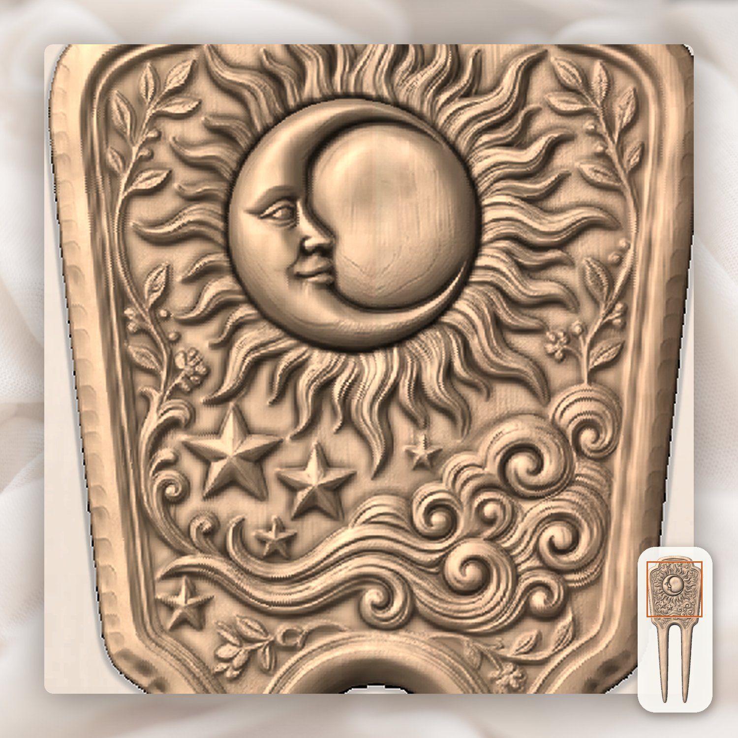 Celestial Sun Moon Hair Fork CNC Relief STL bas-relief STL — view 8