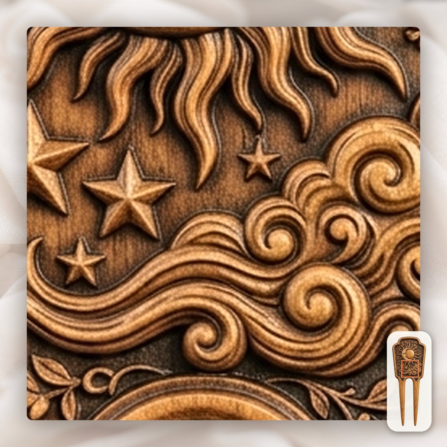 Celestial Sun Moon Hair Fork CNC Relief STL bas-relief STL — view 9