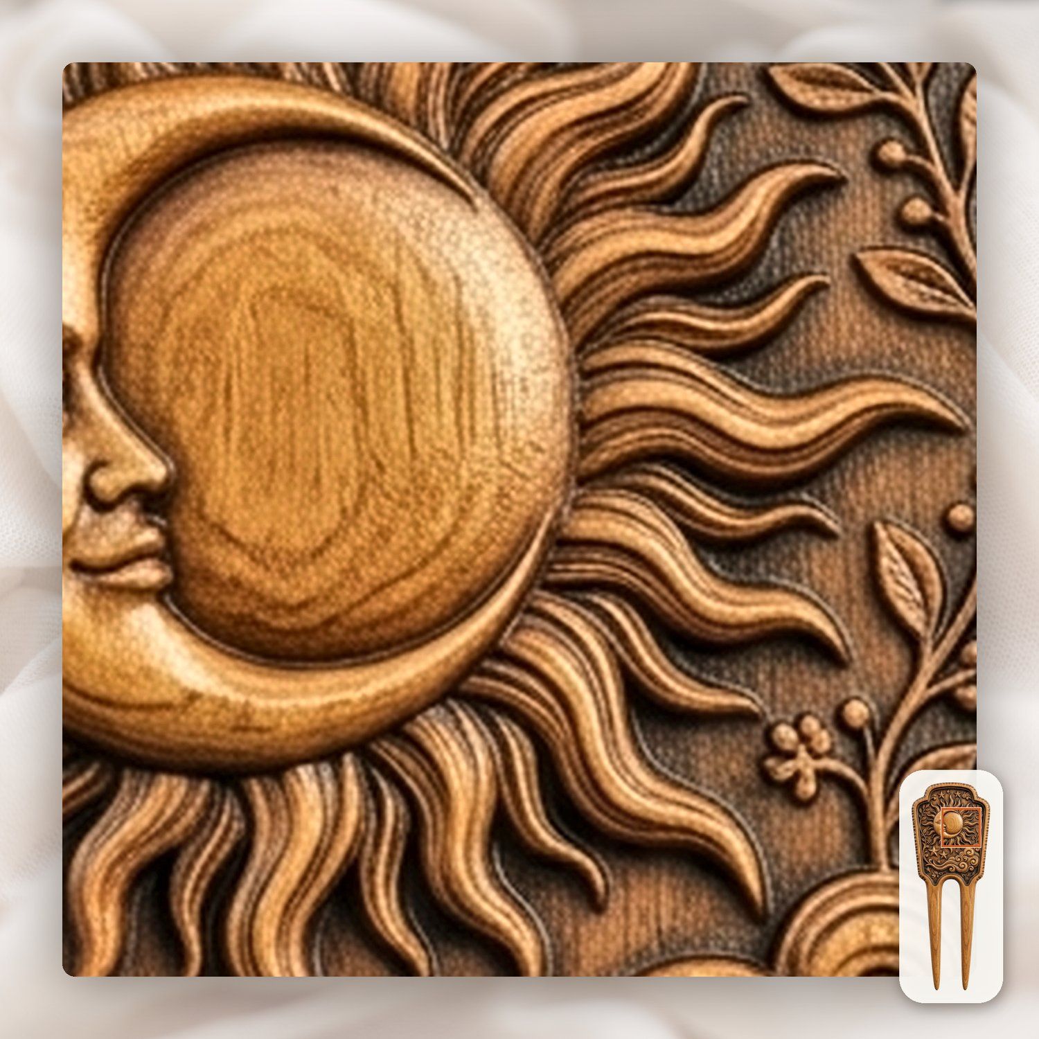 Celestial Sun Moon Hair Fork CNC Relief STL bas-relief STL — view 10