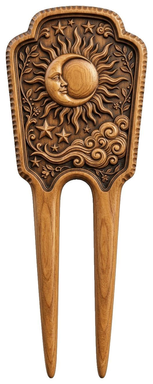 Celestial Sun Moon Hair Fork CNC Relief STL bas-relief STL — view 11