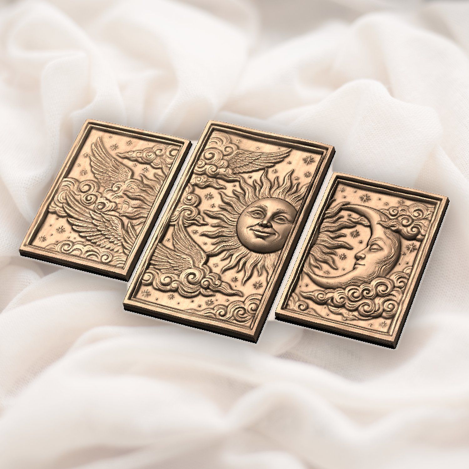 Celestial Sun Moon Wings 3 Stepped Vertical Decor Panels CNC Relief STL bas-relief STL — view 5