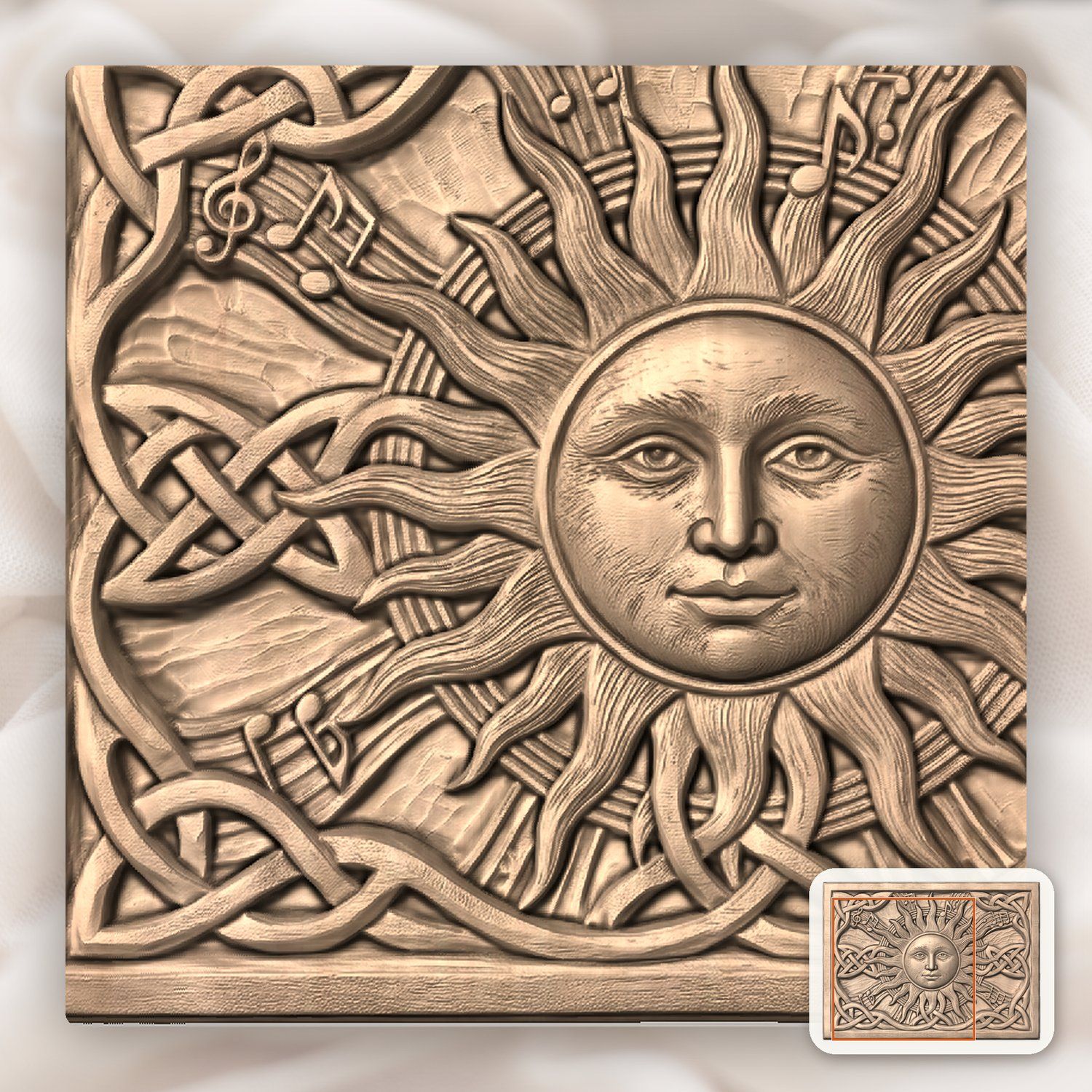 Celestial Sun Music Note Celtic Knotwork CNC Relief STL bas-relief STL — view 7
