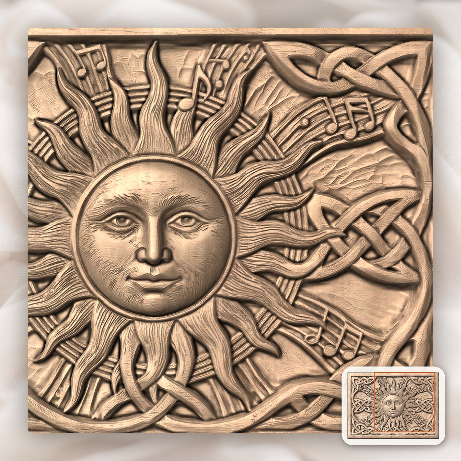 Celestial Sun Music Note Celtic Knotwork CNC Relief STL bas-relief STL — view 8