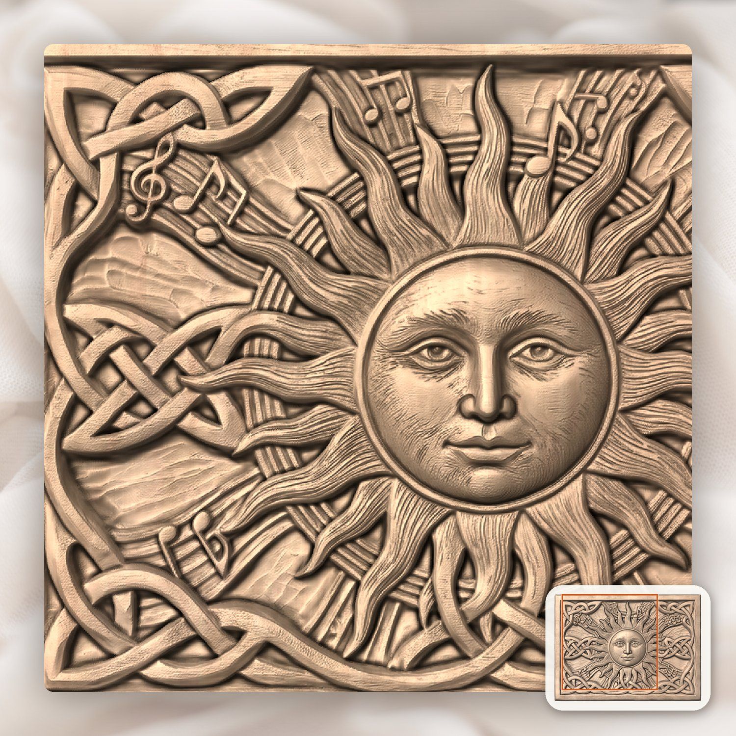 Celestial Sun Music Note Celtic Knotwork CNC Relief STL bas-relief STL — view 9