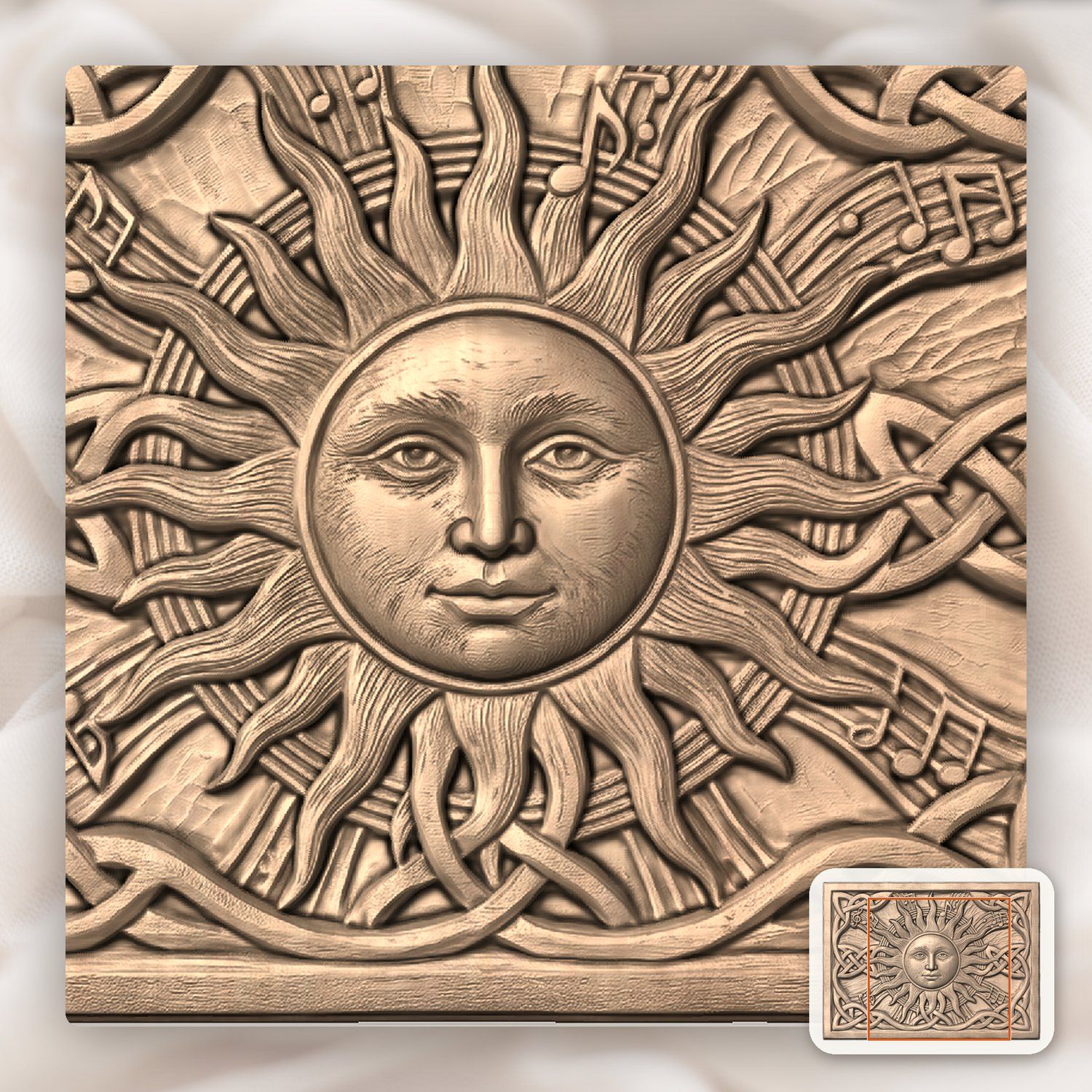 Celestial Sun Music Note Celtic Knotwork CNC Relief STL bas-relief STL — view 10