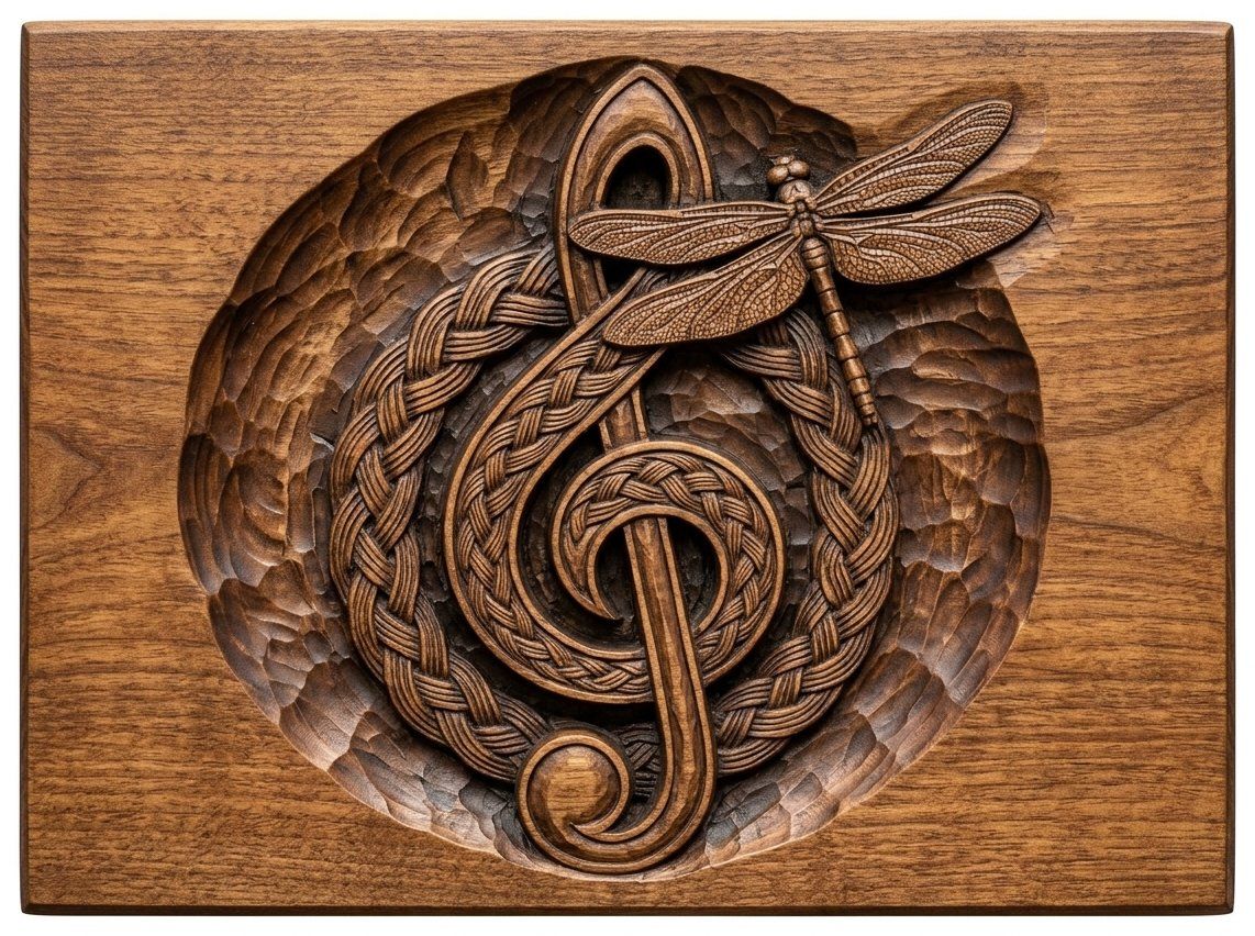 Celtic Braided Treble Clef Dragonfly CNC Relief STL bas-relief STL — view 4