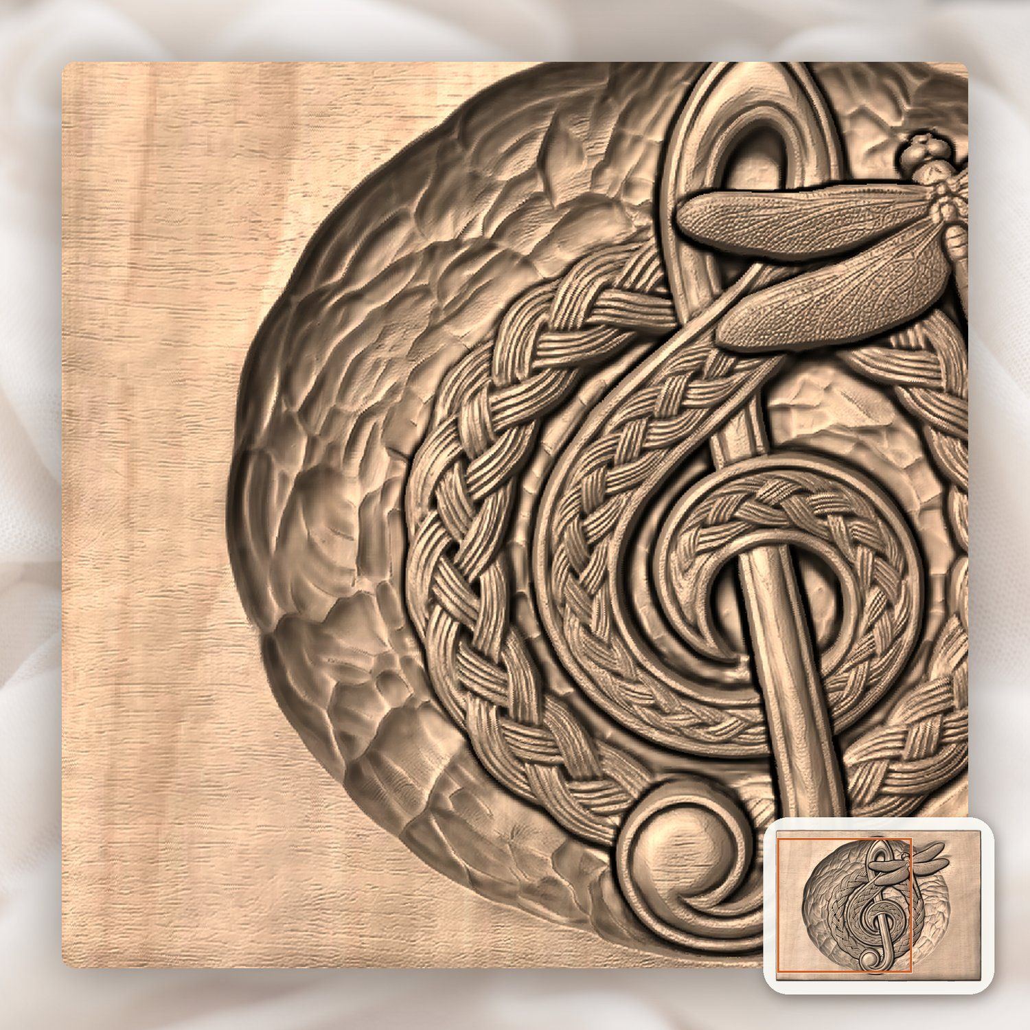 Celtic Braided Treble Clef Dragonfly CNC Relief STL bas-relief STL — view 8