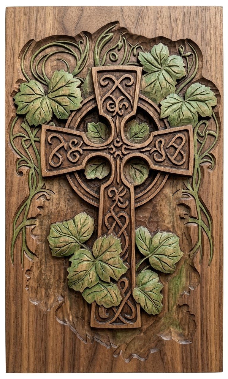 Celtic Cross Grapevine Panel CNC Relief STL | Christian Wood Carving Design | Religious Wall Decor | VCarve Pro Aspire — carved bas relief STL file for CNC