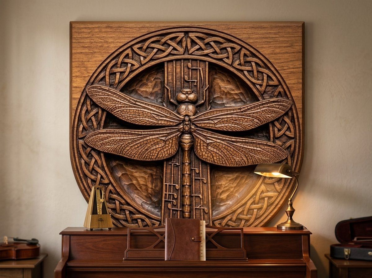 Celtic Dragonfly Music Staff CNC Relief STL bas-relief STL — view 14