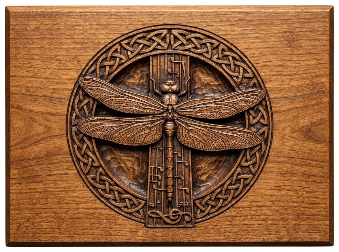 Celtic Dragonfly Music Staff CNC Relief STL bas-relief STL — view 4