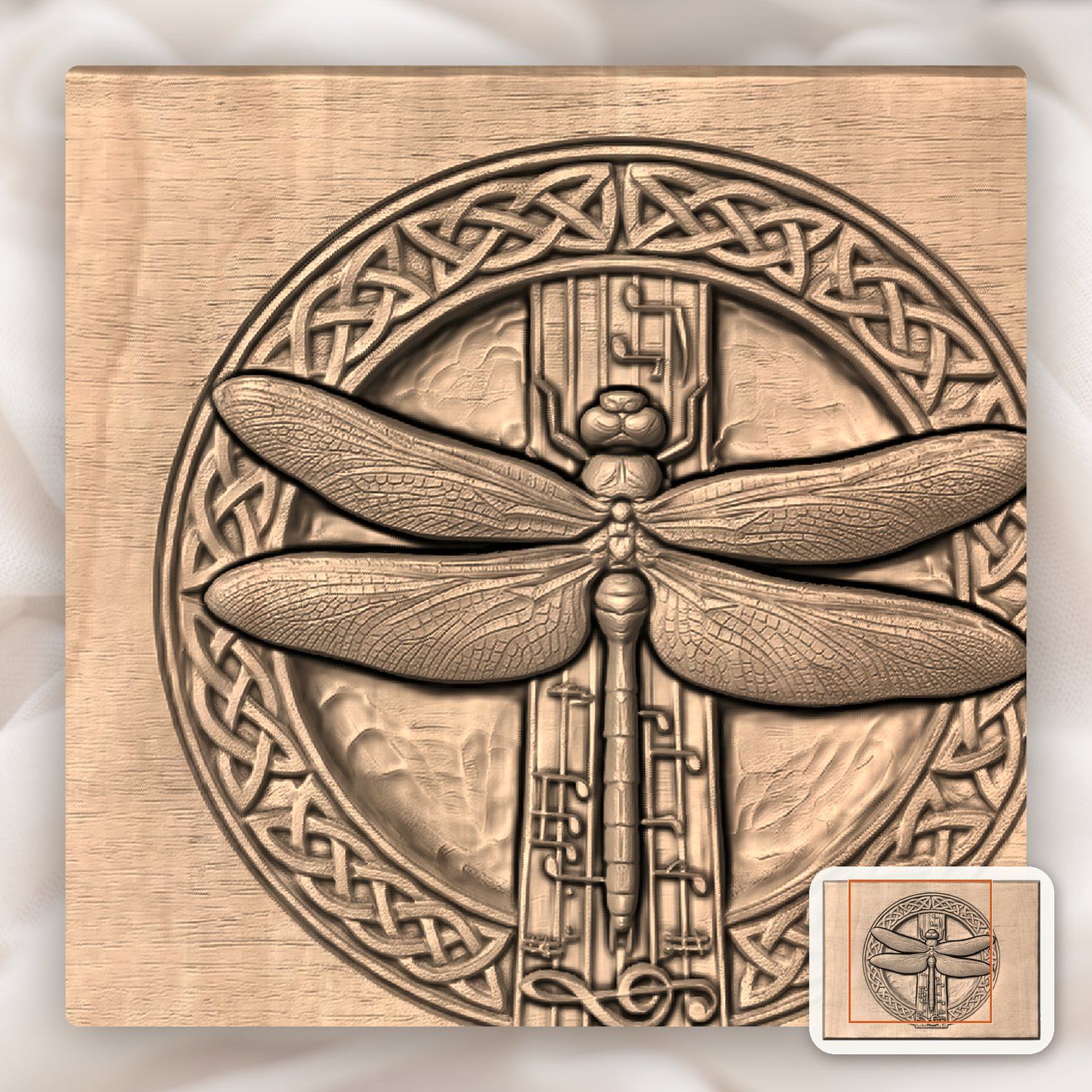 Celtic Dragonfly Music Staff CNC Relief STL bas-relief STL — view 7