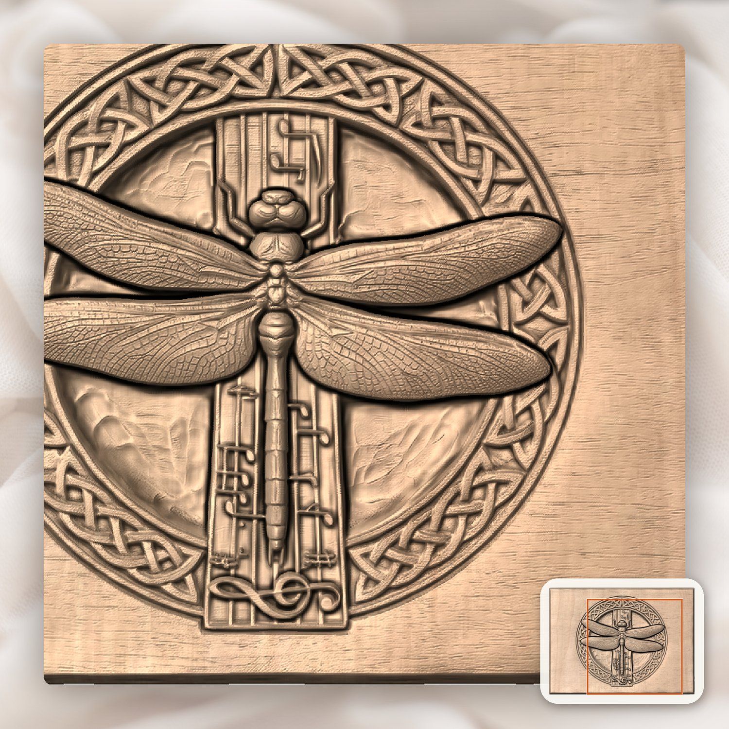 Celtic Dragonfly Music Staff CNC Relief STL bas-relief STL — view 8
