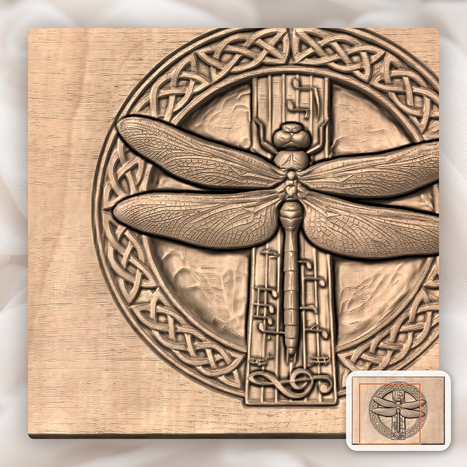 Celtic Dragonfly Music Staff CNC Relief STL bas-relief STL — view 9