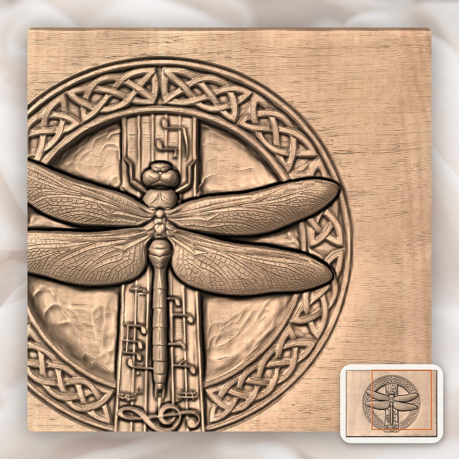 Celtic Dragonfly Music Staff CNC Relief STL bas-relief STL — view 10