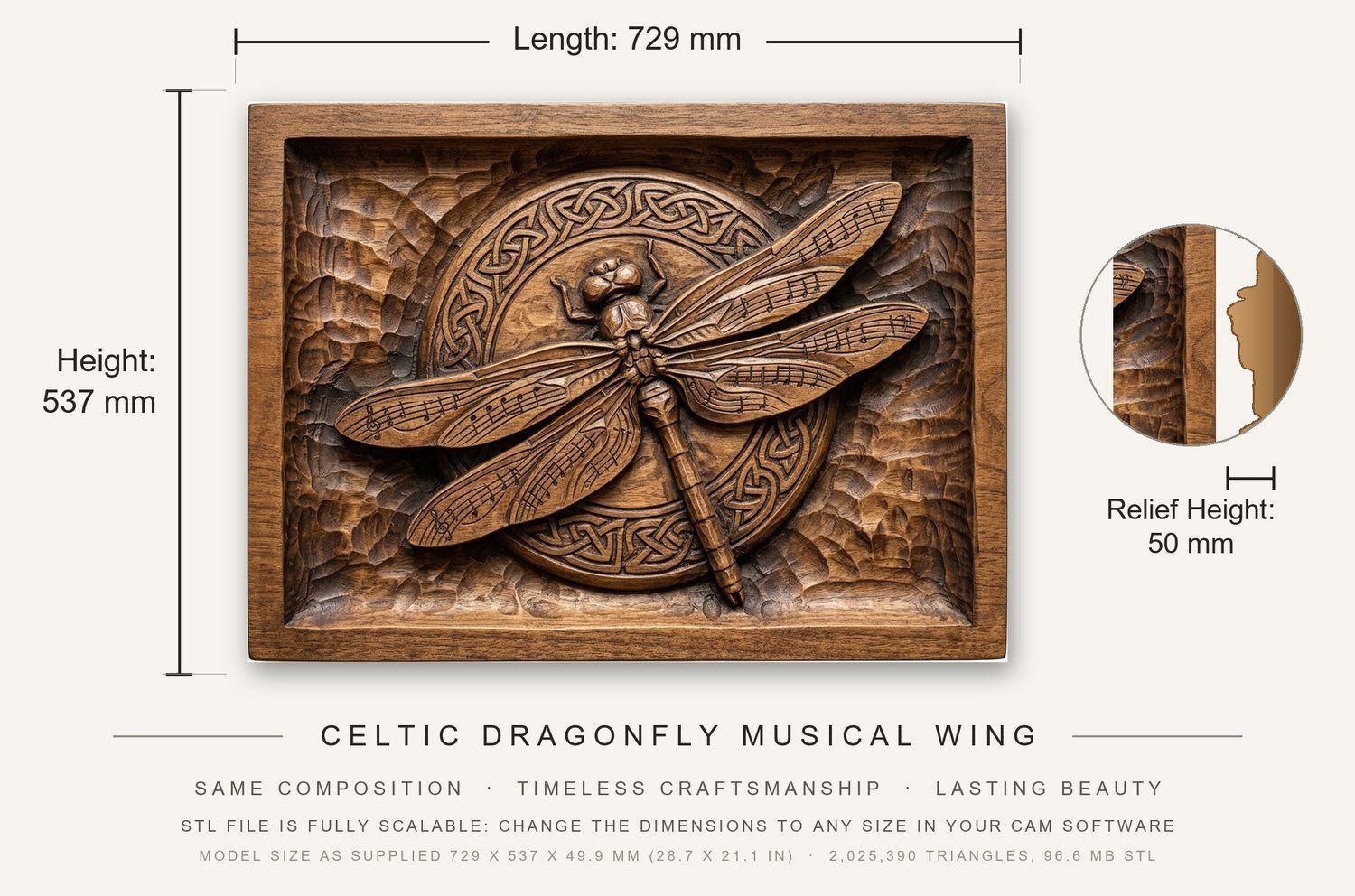 Celtic Dragonfly Musical Wing CNC Relief STL bas-relief STL — view 12