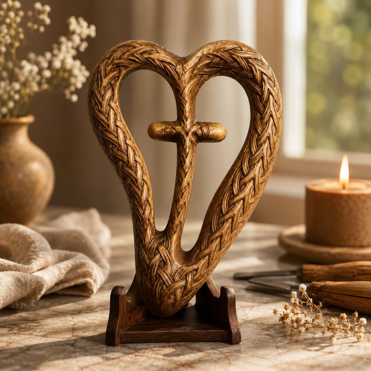 Celtic Knot Heart Cross Relief, Braided Faith Wall Carving bas-relief STL — view 4