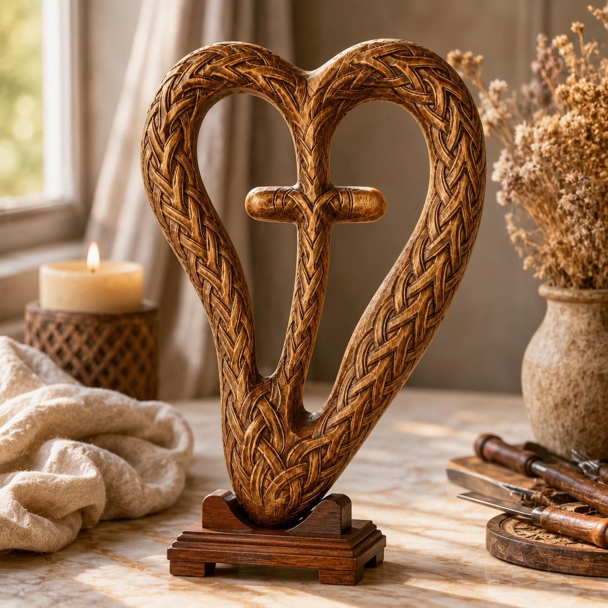 Celtic Knot Heart Cross Relief, Braided Faith Wall Carving bas-relief STL — view 6