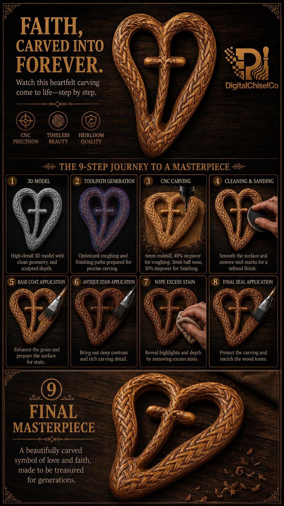 Celtic Knot Heart Cross Relief, Braided Faith Wall Carving bas-relief STL — view 8
