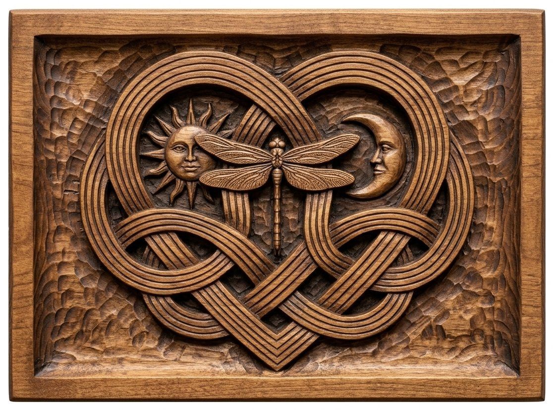 Celtic Music Heart Dragonfly Sun Moon CNC Relief STL bas-relief STL — view 4