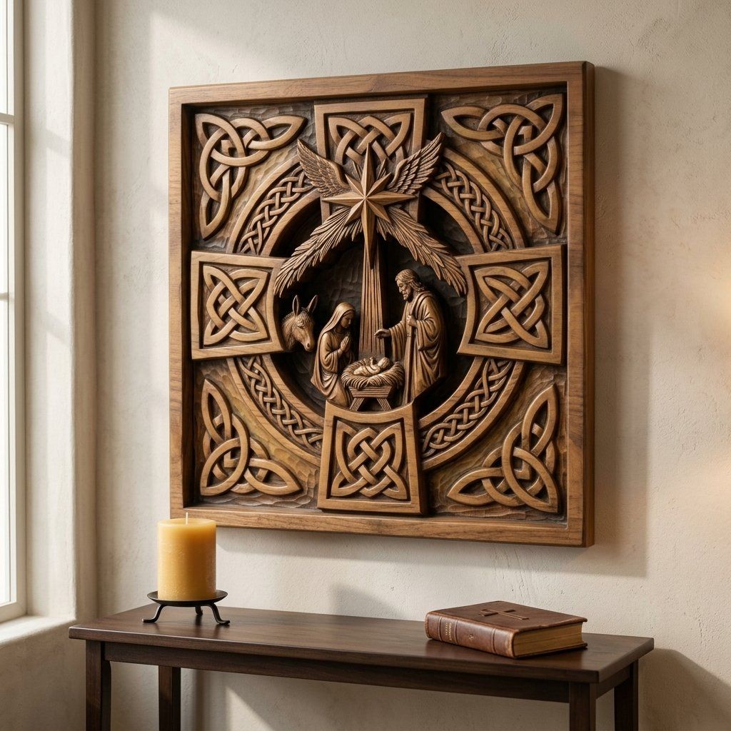Celtic Nativity Scene Christian Christmas CNC Relief STL bas-relief STL — view 13