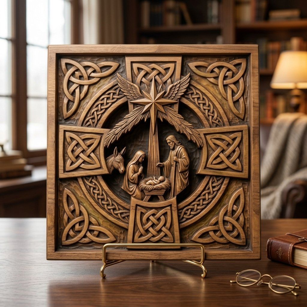 Celtic Nativity Scene Christian Christmas CNC Relief STL bas-relief STL — view 3