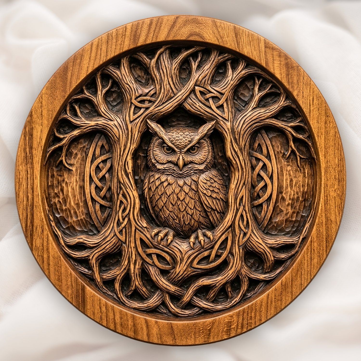 Celtic Owl Tree Hollow Serving Platter CNC Relief STL bas-relief STL design