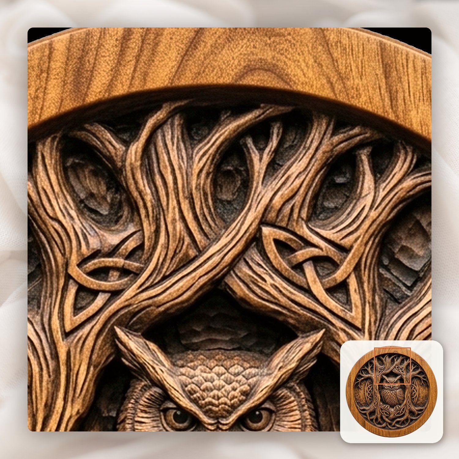 Celtic Owl Tree Hollow Serving Platter CNC Relief STL bas-relief STL — view 12