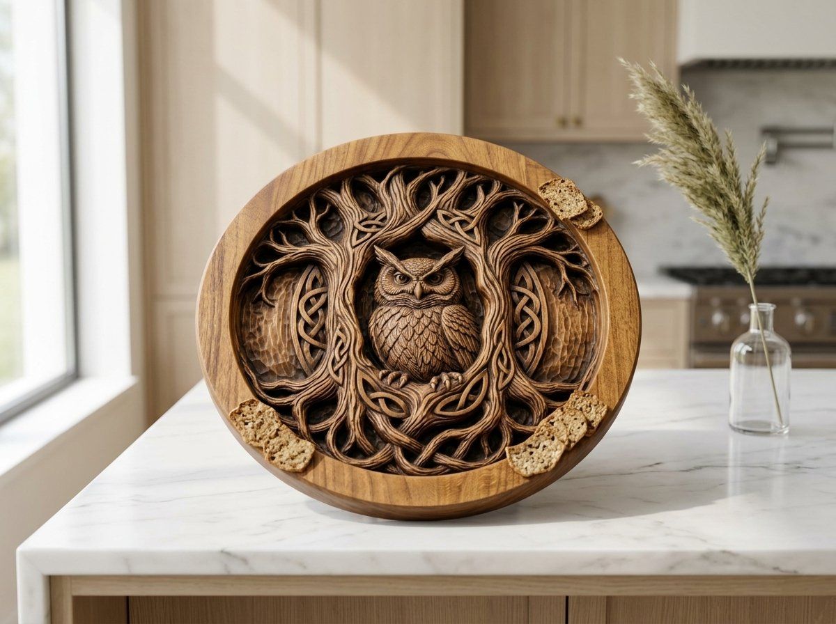 Celtic Owl Tree Hollow Serving Platter CNC Relief STL bas-relief STL — view 14