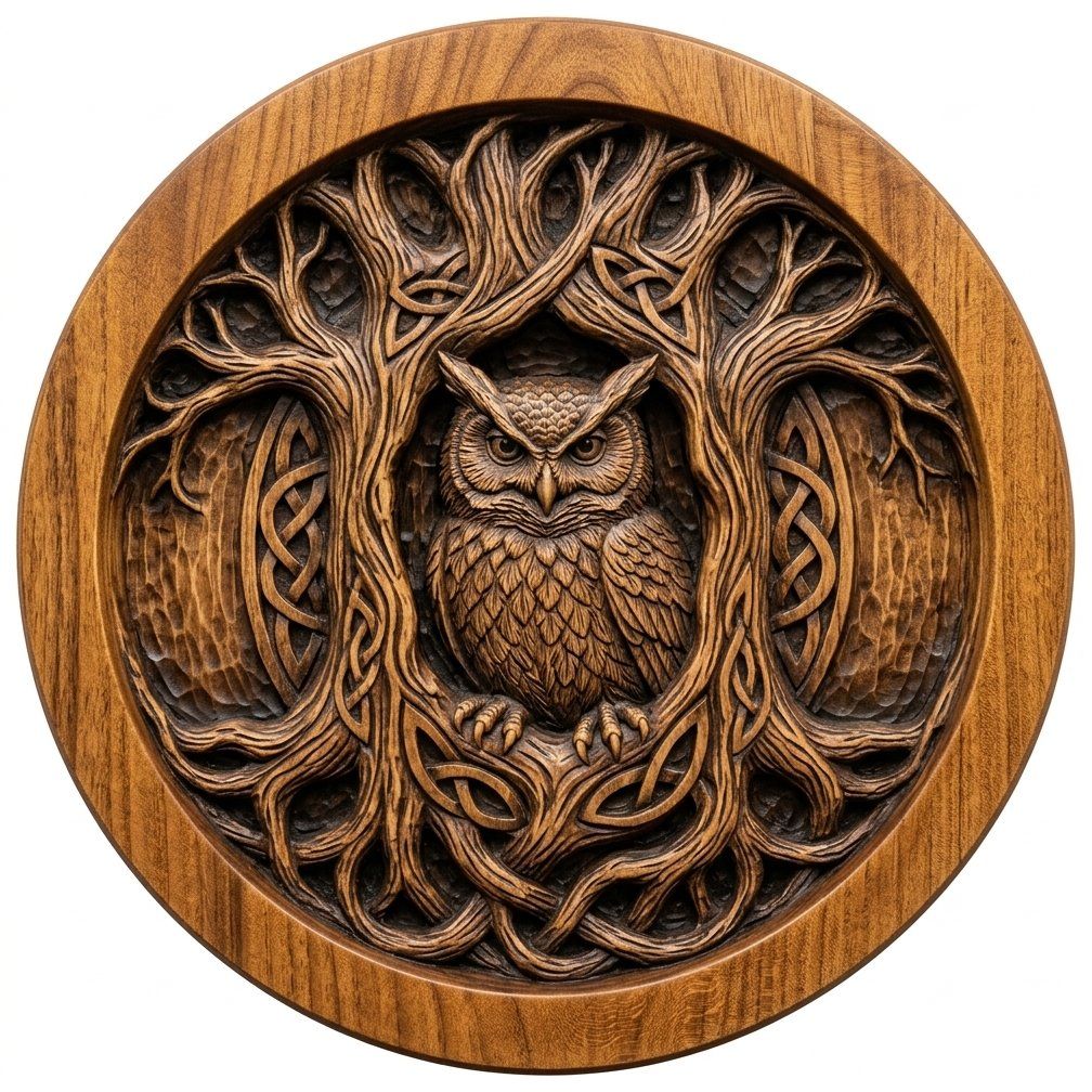 Celtic Owl Tree Hollow Serving Platter CNC Relief STL bas-relief STL — view 4