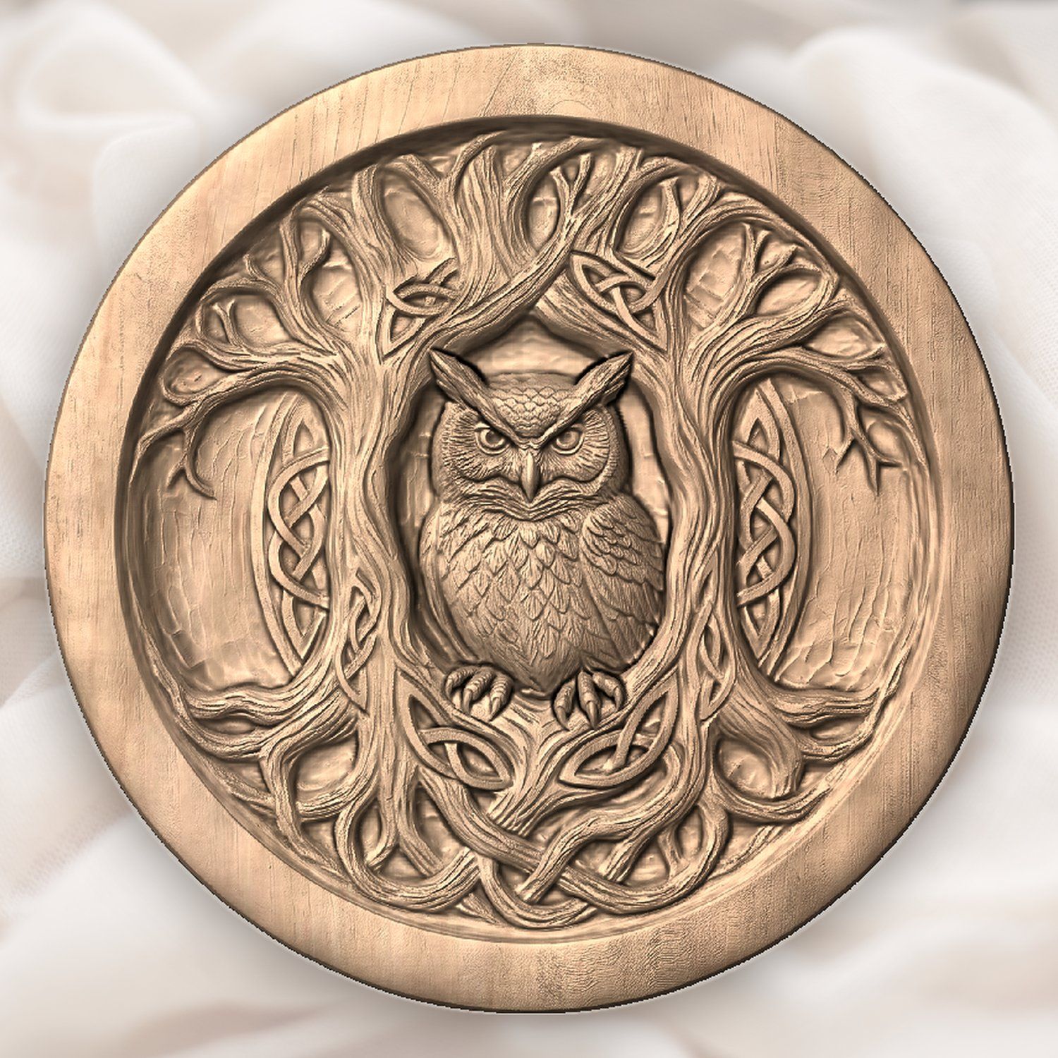 Celtic Owl Tree Hollow Serving Platter CNC Relief STL bas-relief STL — view 5